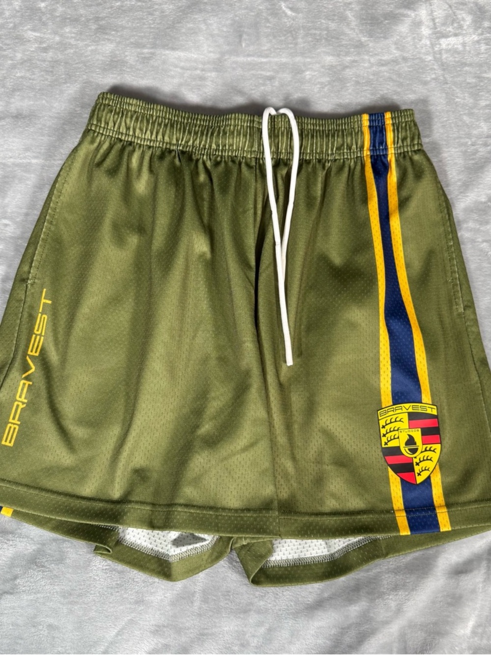 Bravest Studios Mesh Shorts Mens XL 5” Drawstring Racing Style Green
